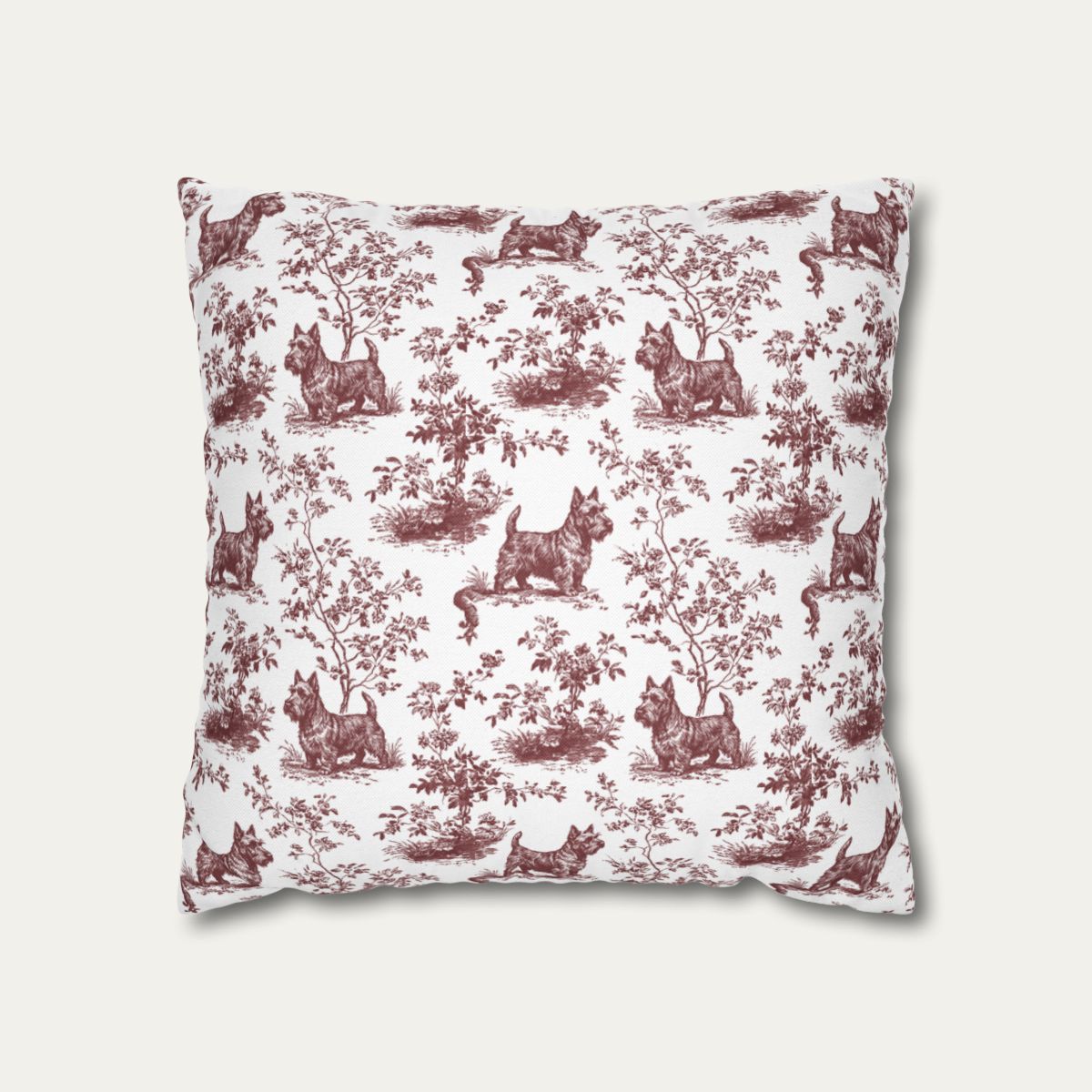 Scottish Terrier Burgundy French Toile Pillow