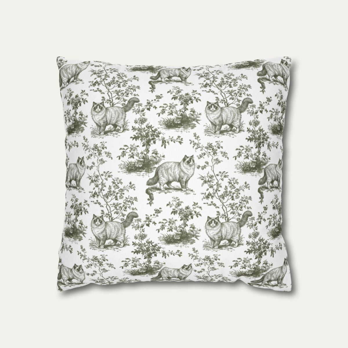 Ragdoll Cat Sage Green French Toile Pillow