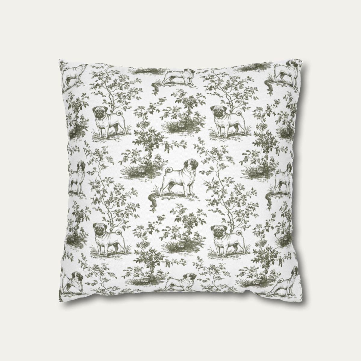 Pug Sage Green French Toile Pillow