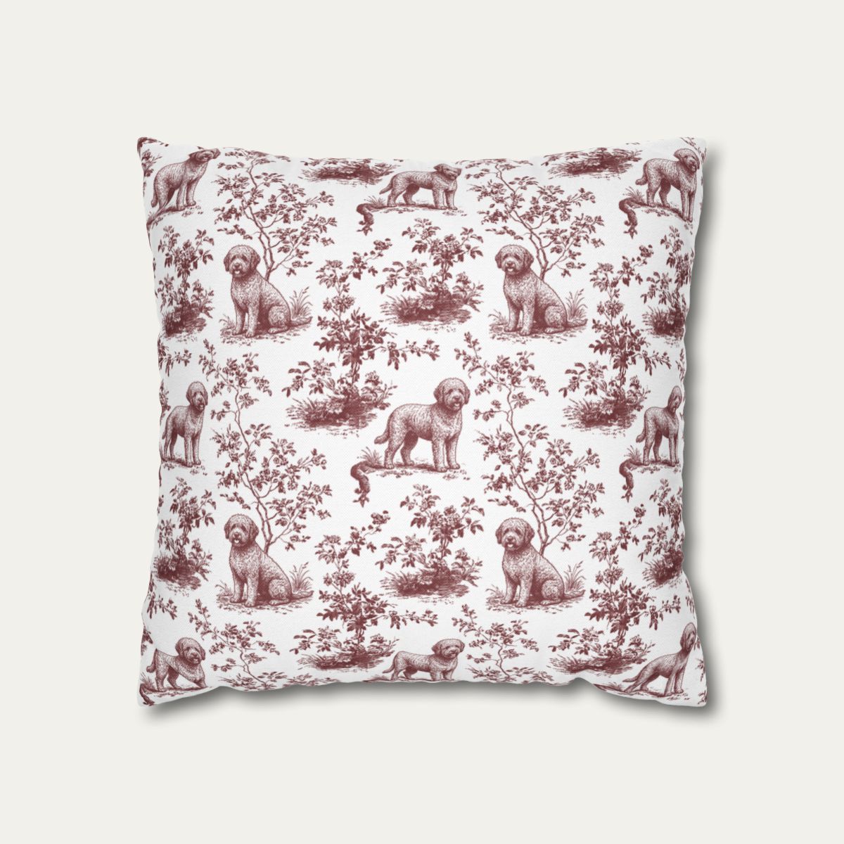Spanish Water Dog Burgundy French Toile Pillow