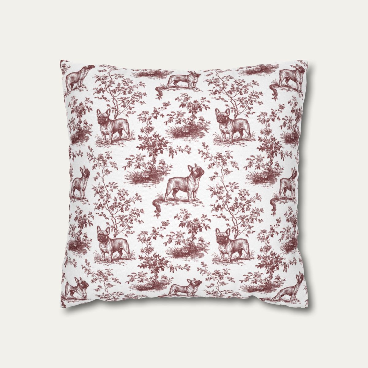 French bulldog Burgundy French Toile Pillow