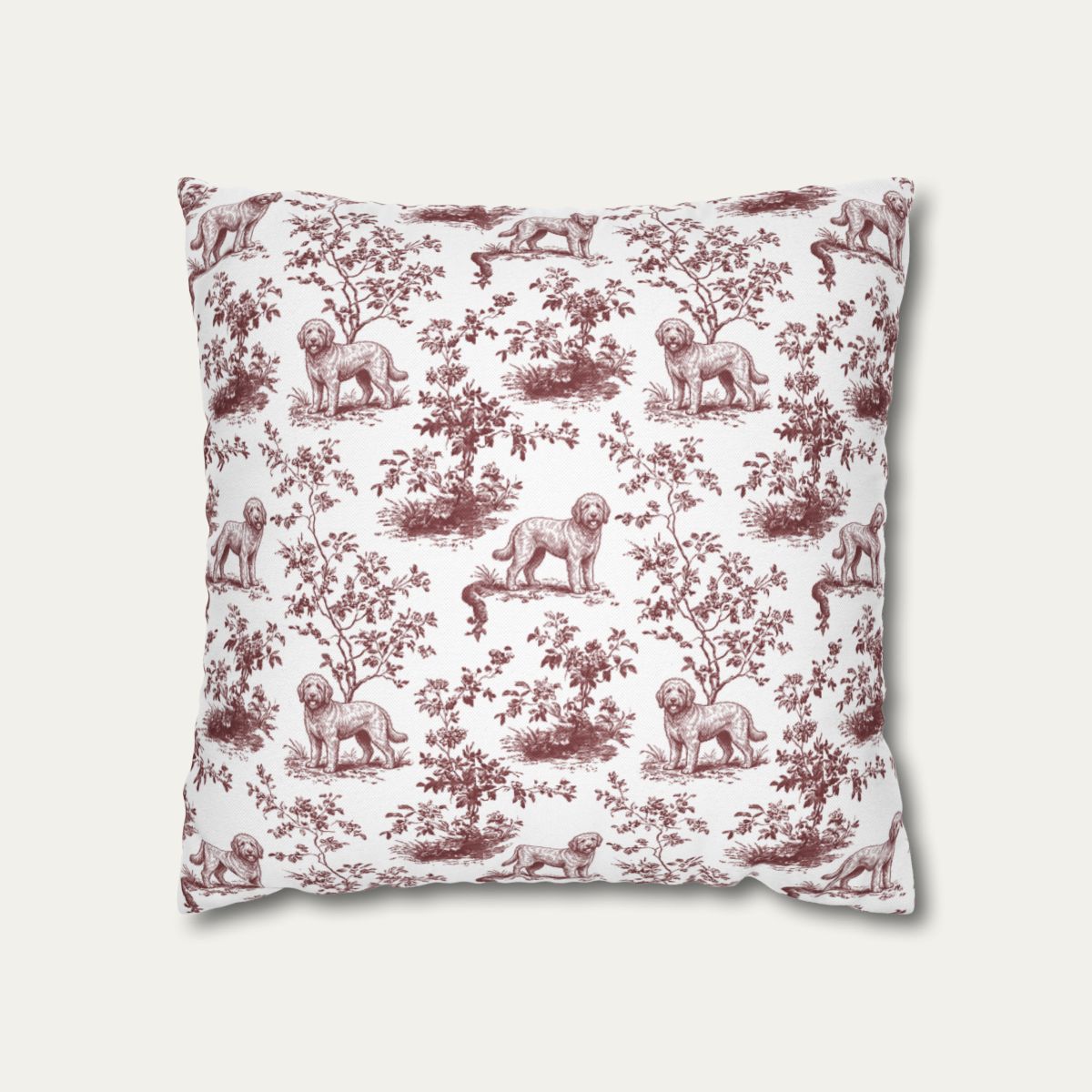 Goldendoodle Burgundy French Toile Pillow
