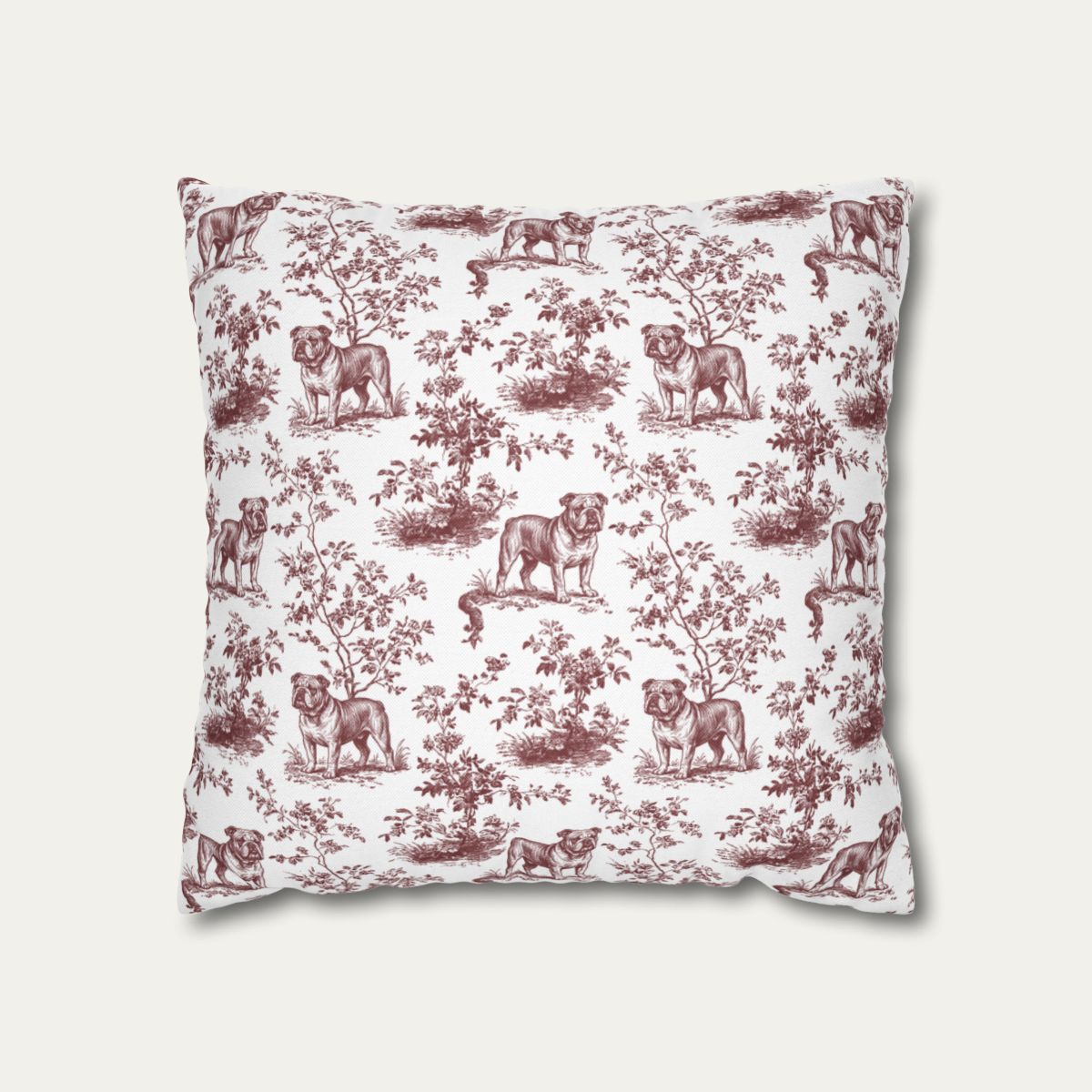 English Bulldog Burgundy French Toile Pillow