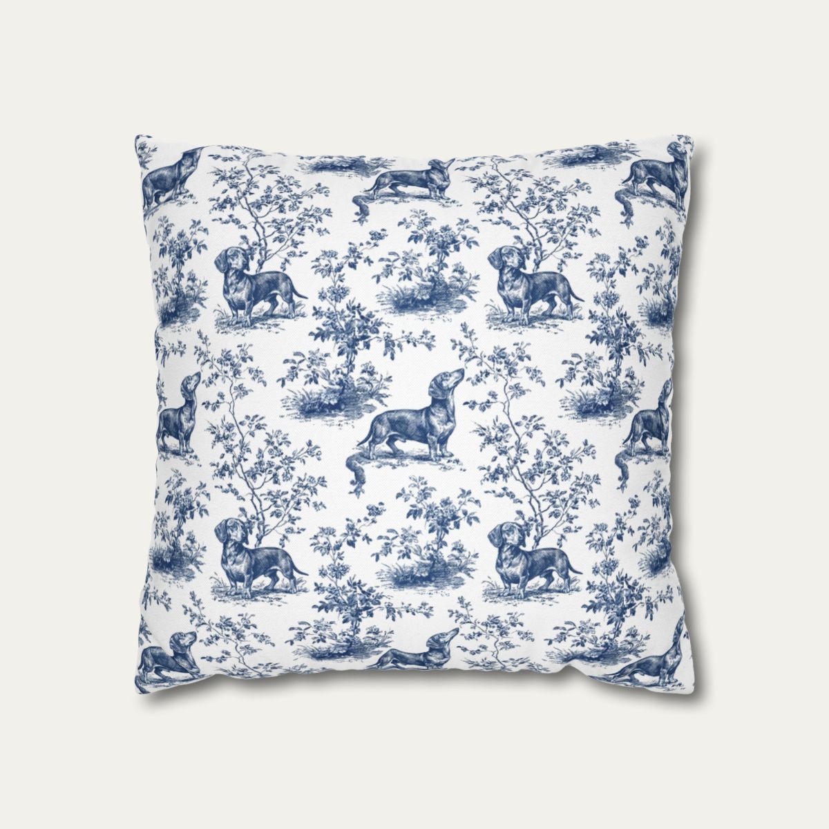 Dog Blue Toile Pillow