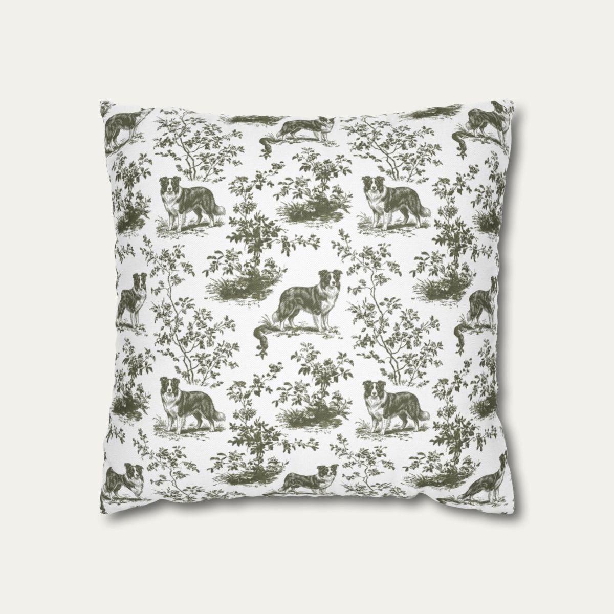 Border Collie Sage Green French Toile Pillow