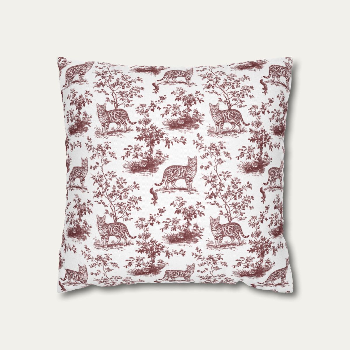 Bengal Cat Burgundy French Toile Pillow