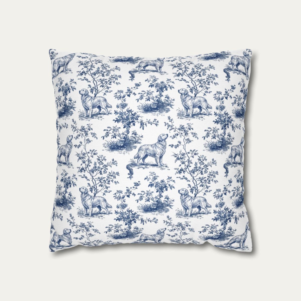 Dog Blue Toile Pillow