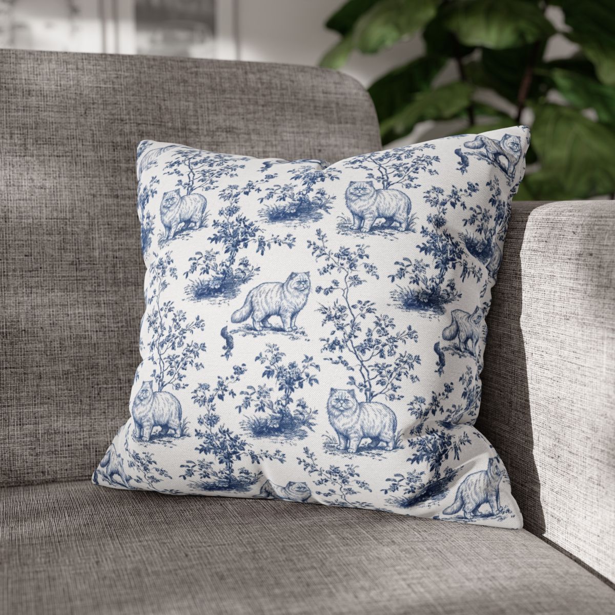 Persian Cat Blue French Toile Pillow