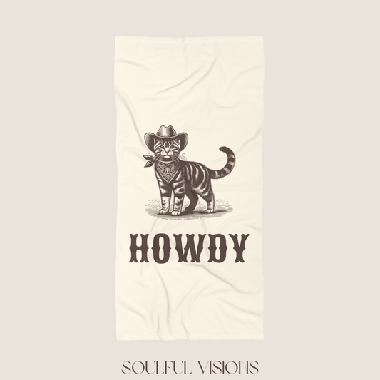 Howdy Tabby Cat Beach Towel
