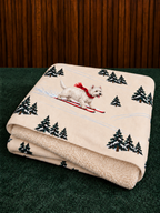 West Highland Terrier beige Christmas skiing fleece blanket — folded view
