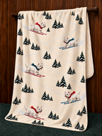West Highland Terrier beige Christmas skiing fleece blanket — hanging view