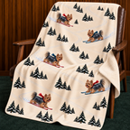 Yorkshire Terrier beige Christmas skiing fleece blanket — chair view