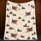 Yorkshire Terrier beige Christmas skiing fleece blanket — held view